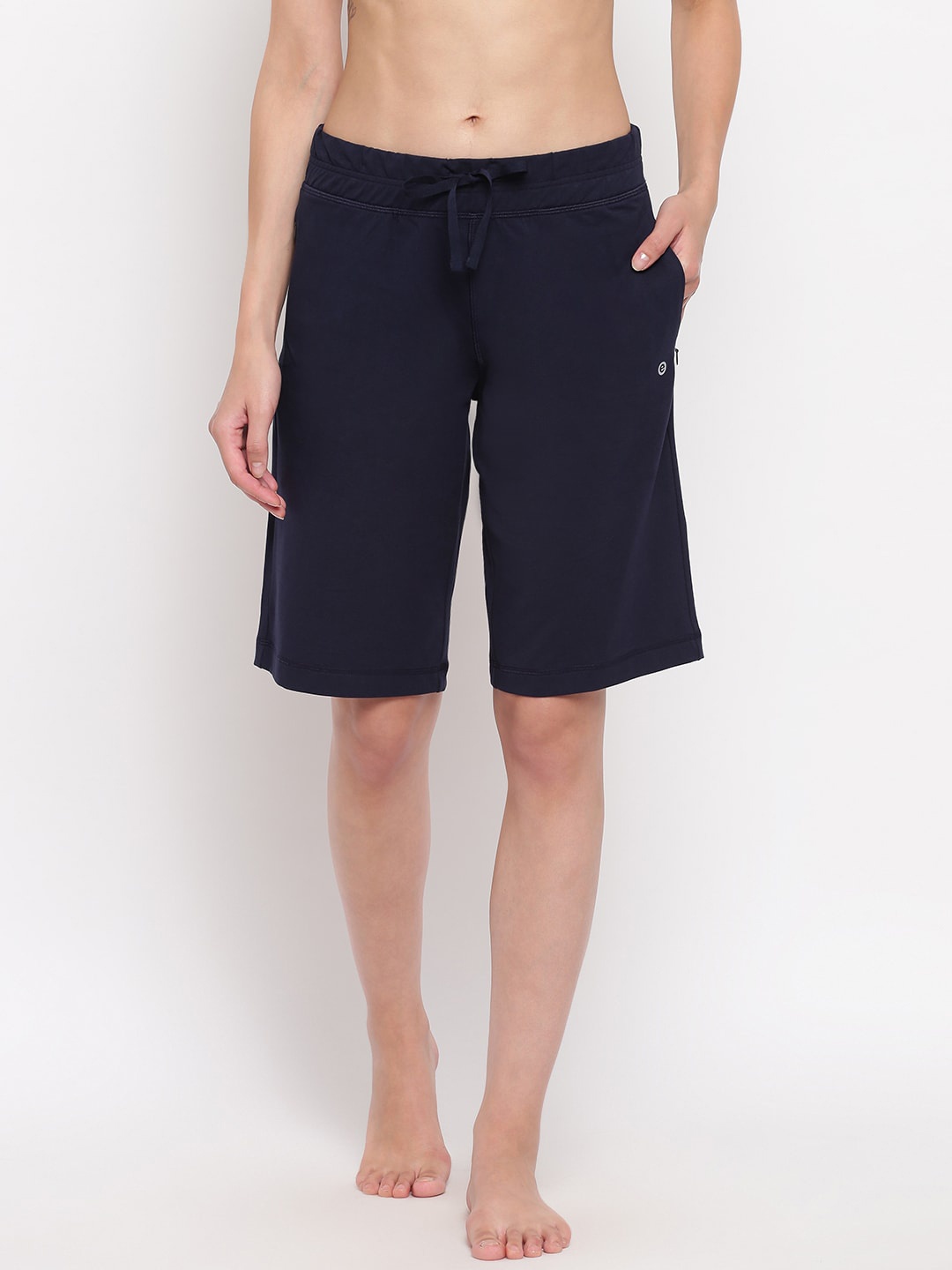 

Enamor Women Solid Mid-Rise Cotton Lounge Shorts, Navy blue