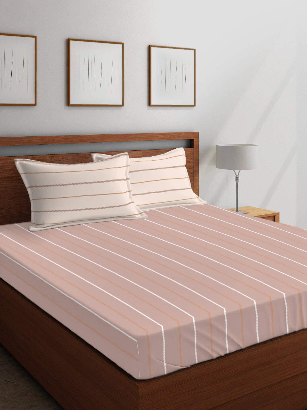 

Layers Pink Striped 104 TC Cotton 1 Queen Bedsheet with 2 Pillow Covers