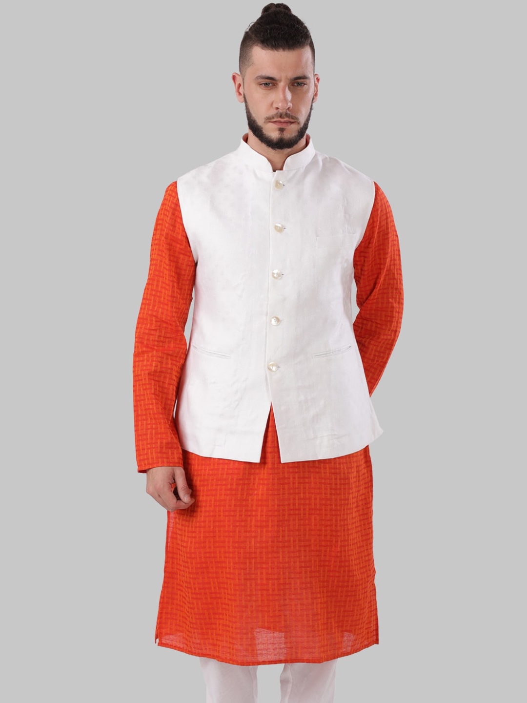 

Ethnix by Raymond Men White Woven Design Pure Cotton Nehru Jacket