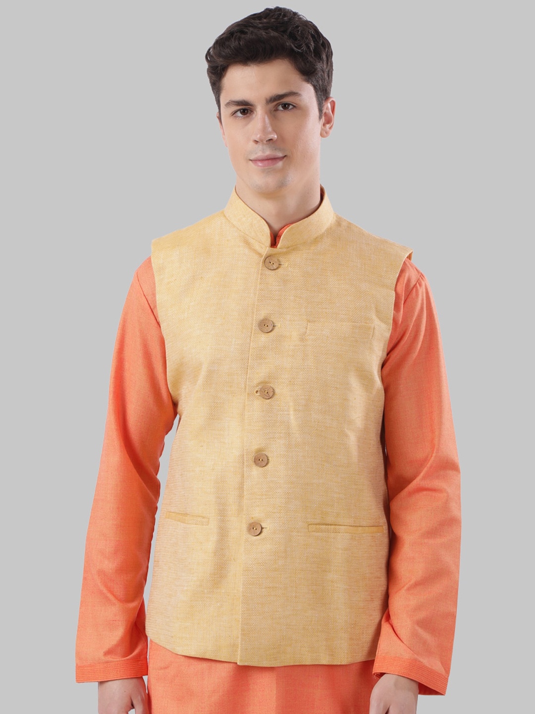

Ethnix by Raymond Men Yellow Solid Nehru Jacket