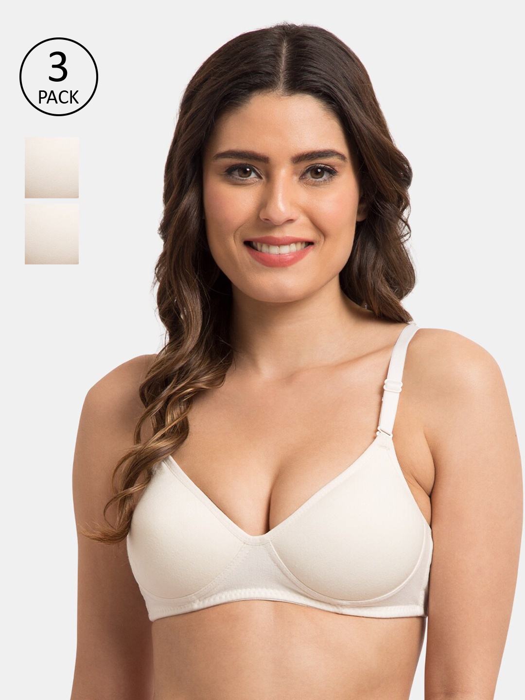 

KOML Pack Of 3 Off-White Solid Non-Wired Lightly Padded Everyday Bra K-95413-3PC-OFFW-28B
