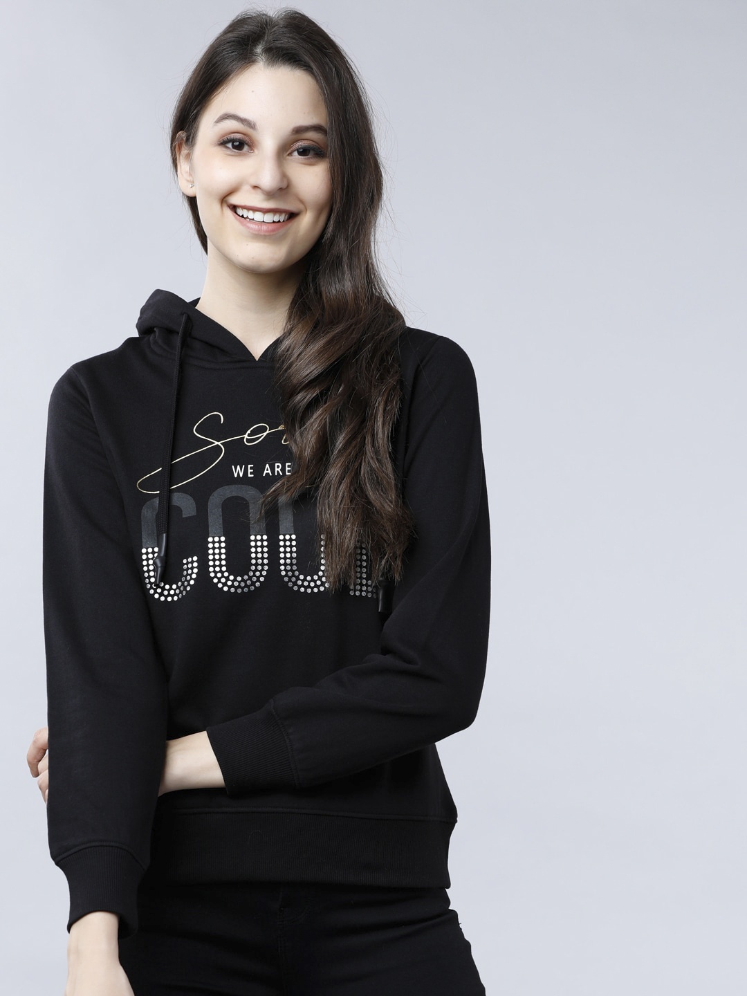 

Tokyo Talkies Women Black Printed Hooded Sweatshirt