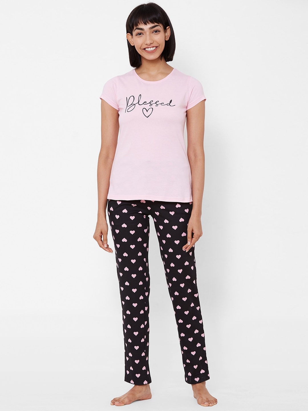 

Sweet Dreams Women Pink & Black Printed Night suit