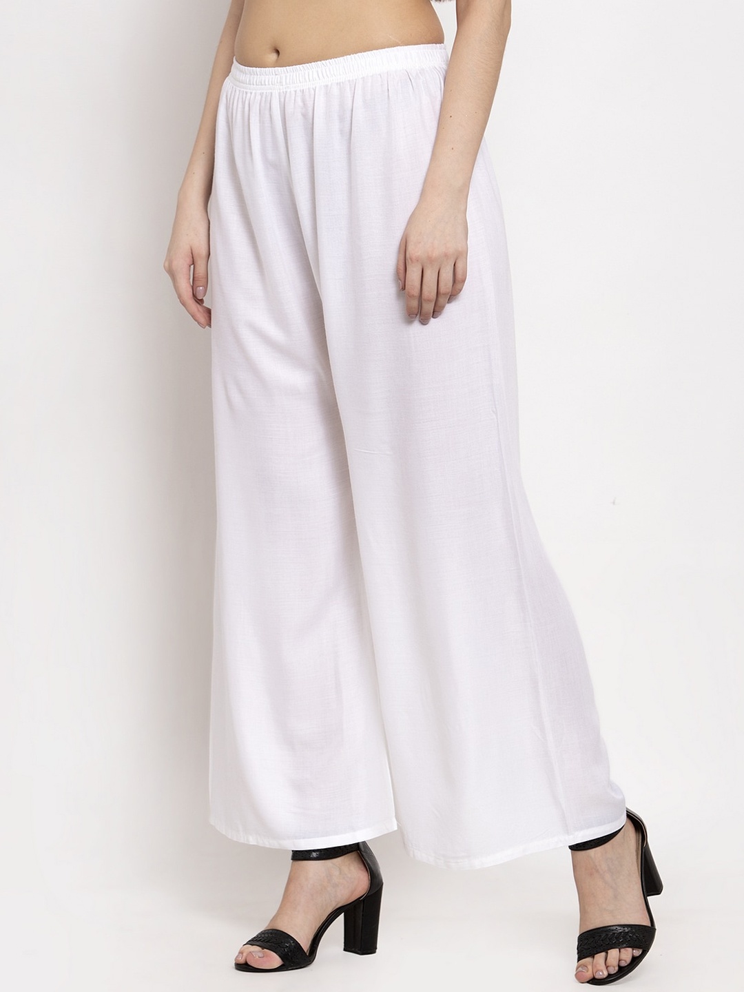 

Miaz Lifestyle Women White Solid Straight Palazzos