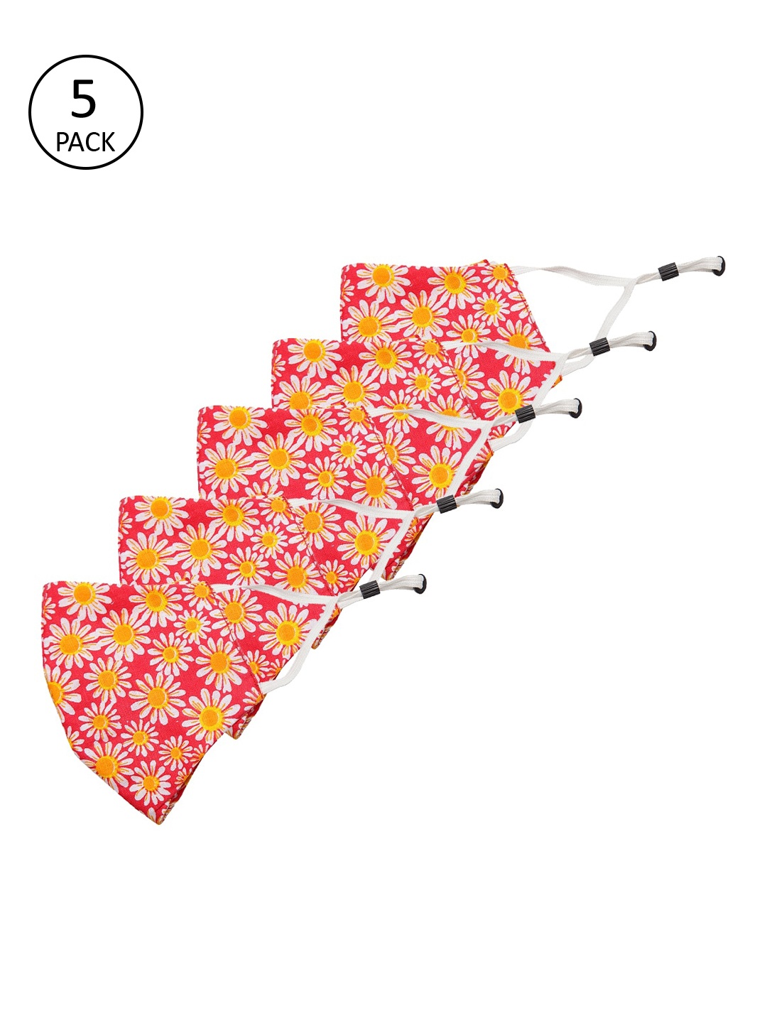 

Secret Wish Kids 5 Pcs Red & Yellow Printed Reusable 3-Ply Cloth Masks