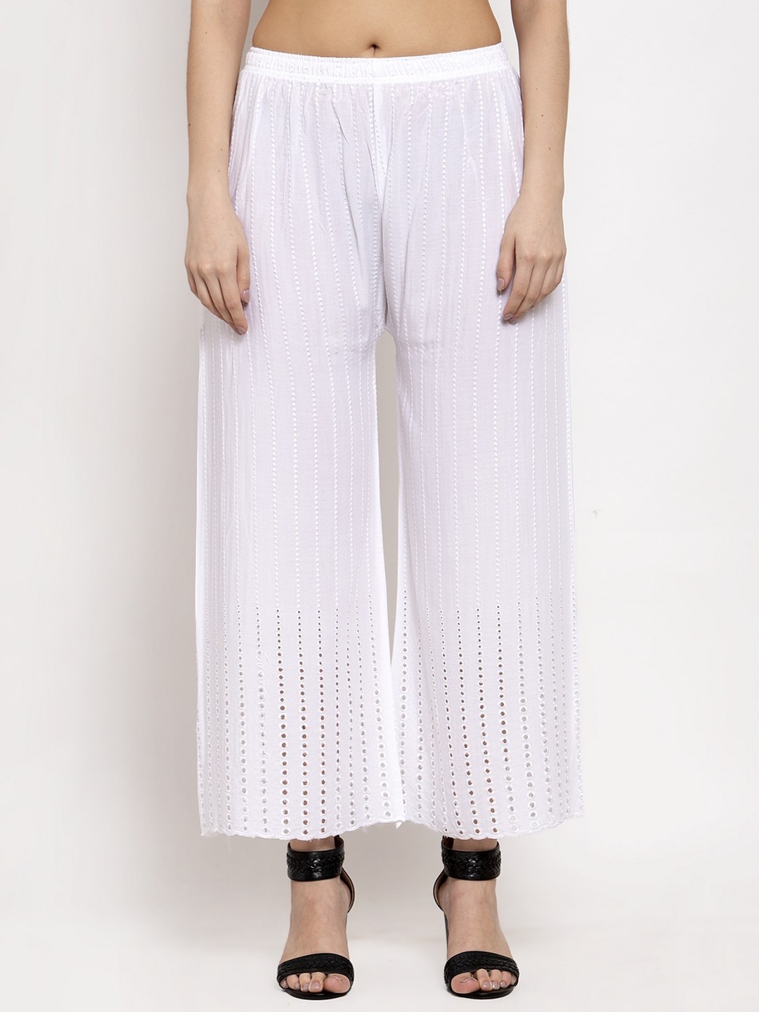 

Miaz Lifestyle Women White Self Design Straight Palazzos