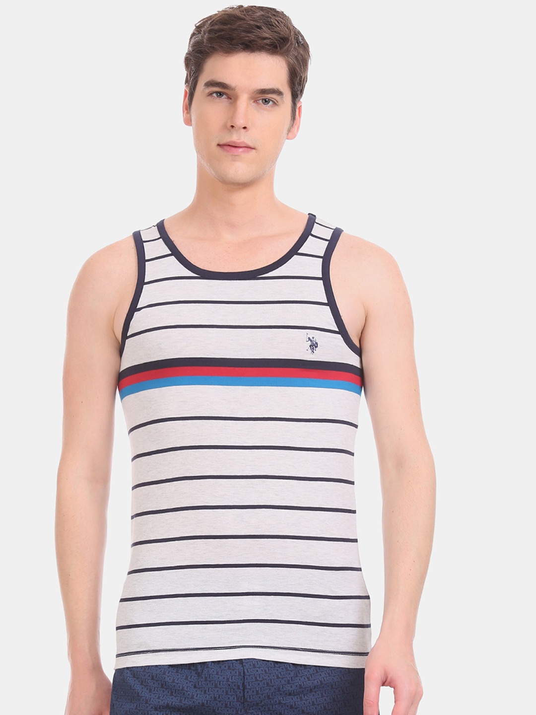 

U.S. Polo Assn. Men Grey & Black Striped Innerwear Vests