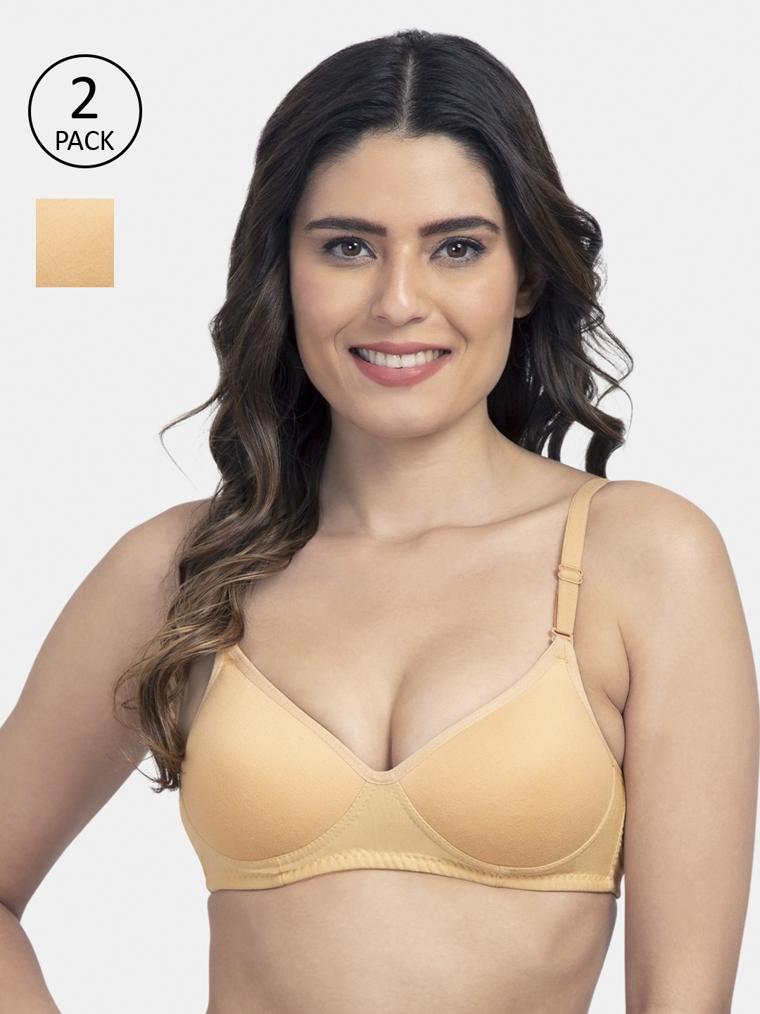 

KOMLI Pack of 2 Beige Solid Non-Wired Lightly Padded Everyday Bra K-95413