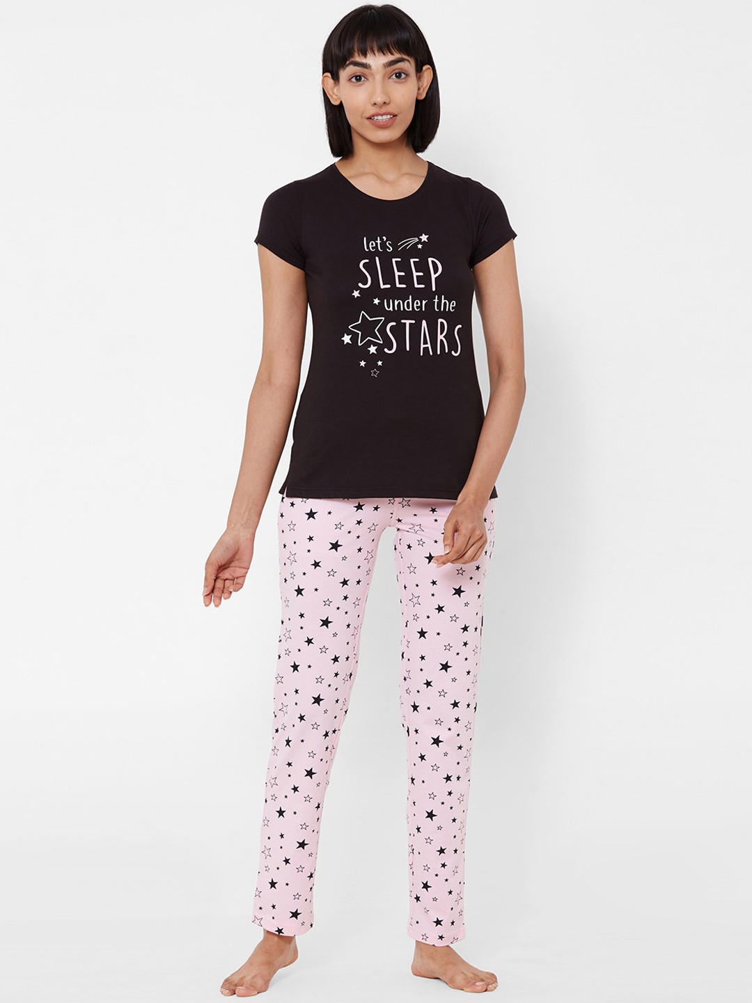 

Sweet Dreams Women Black & Pink Printed Night suit