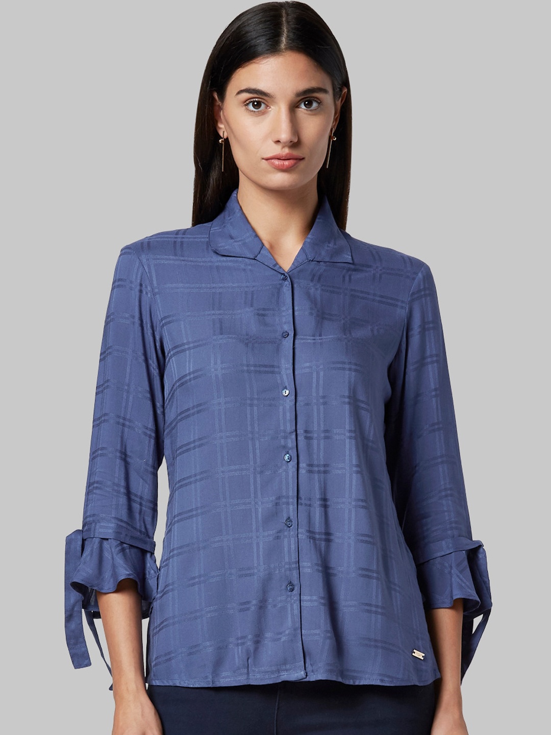 

Park Avenue Woman Women Blue Checked Shirt Style Top
