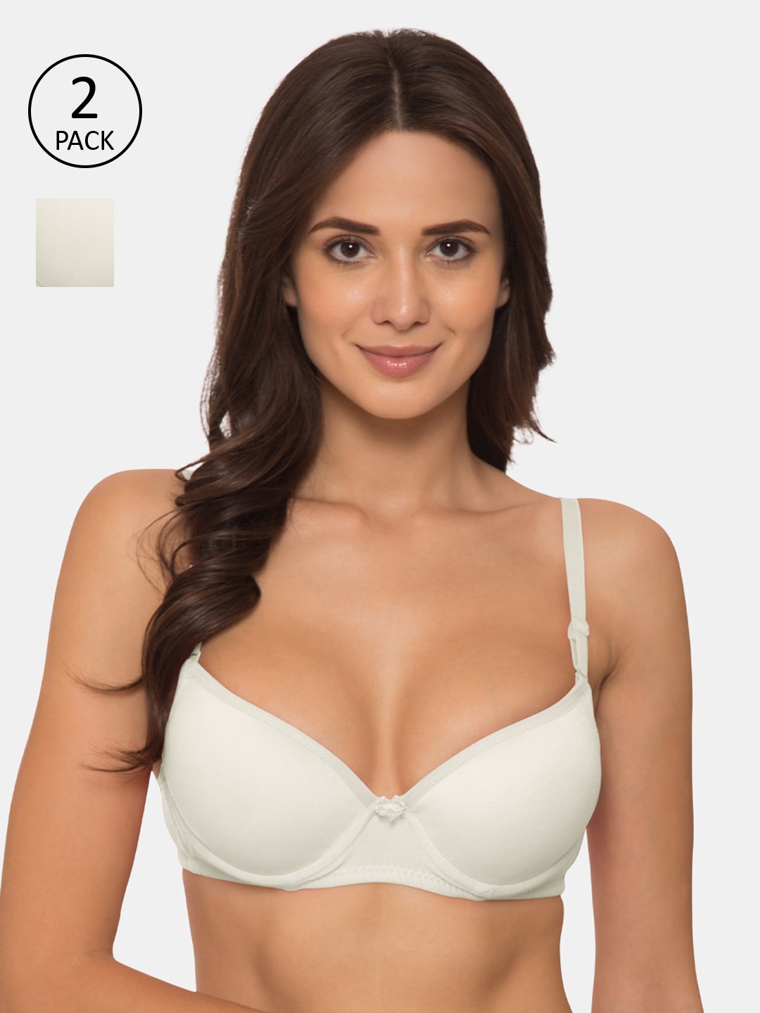 

KOMLI Pack of 2 Off-White Solid Underwired Heavily Padded Everyday Bra K-914