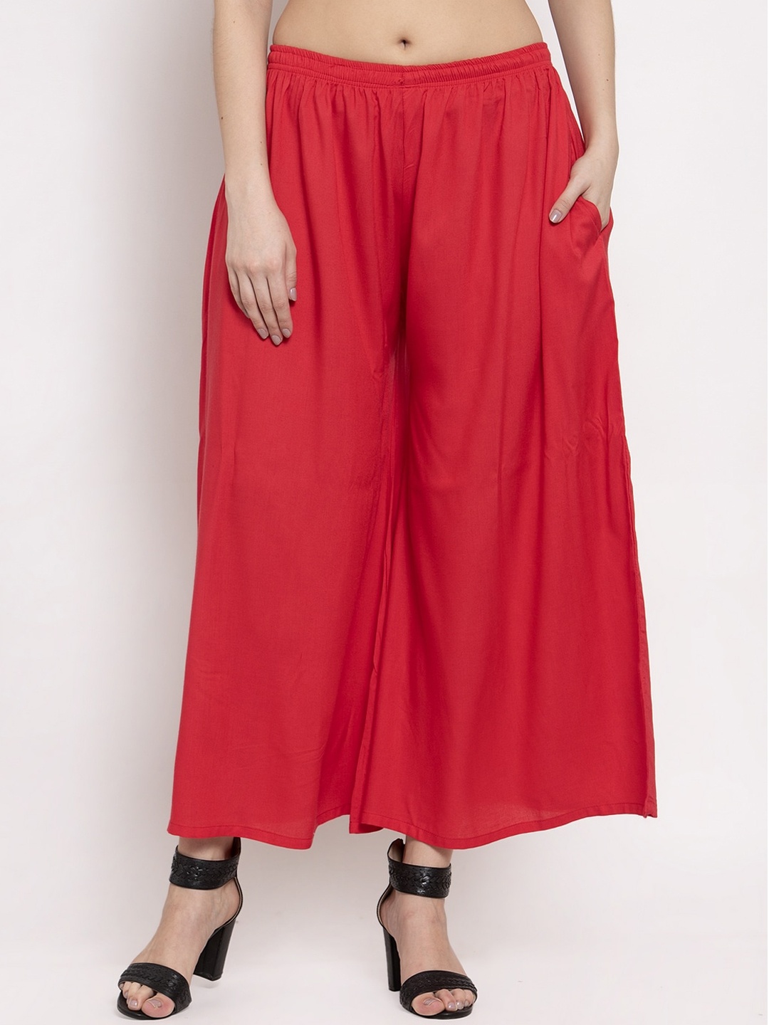 

Miaz Lifestyle Women Red Solid Straight Palazzos