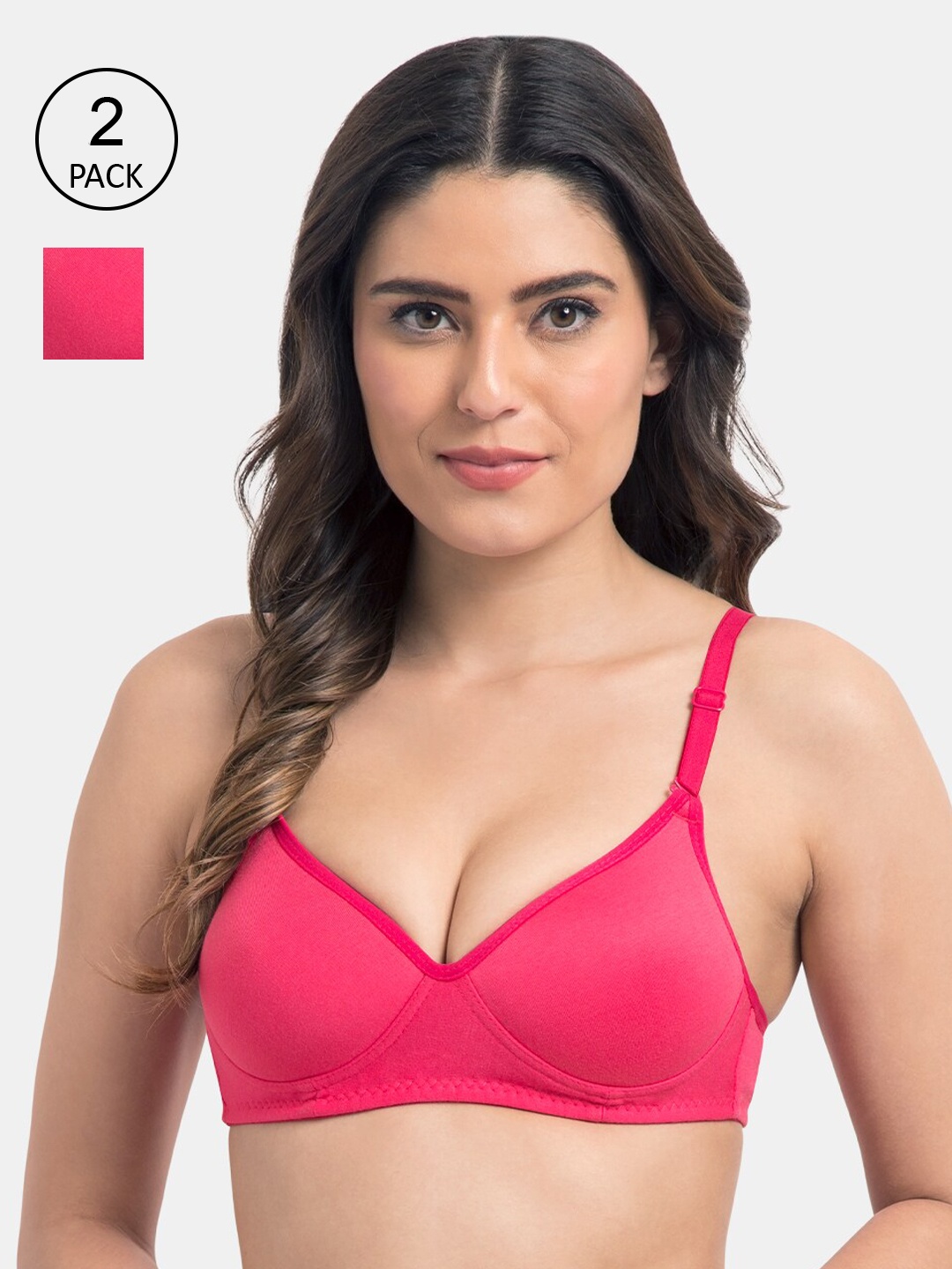 

KOMLI Pack Of 2 Pink Solid Non-Wired Lightly Padded Everyday Bra K-9555-2PC-DPK-28B