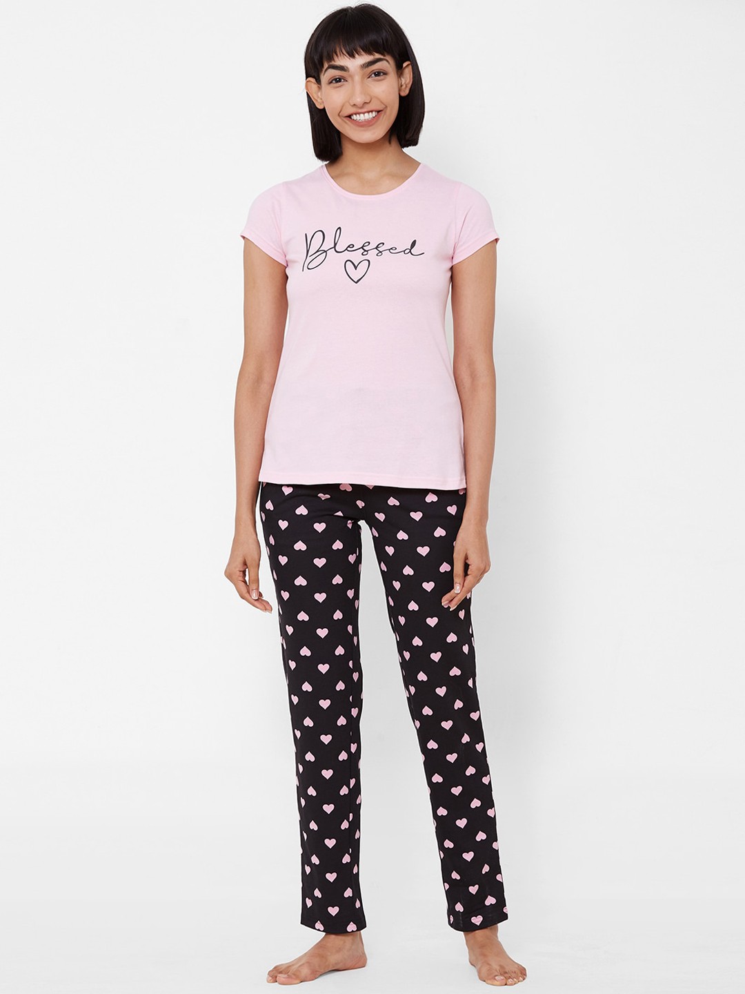 

Sweet Dreams Women Pink & Black Printed Night suit