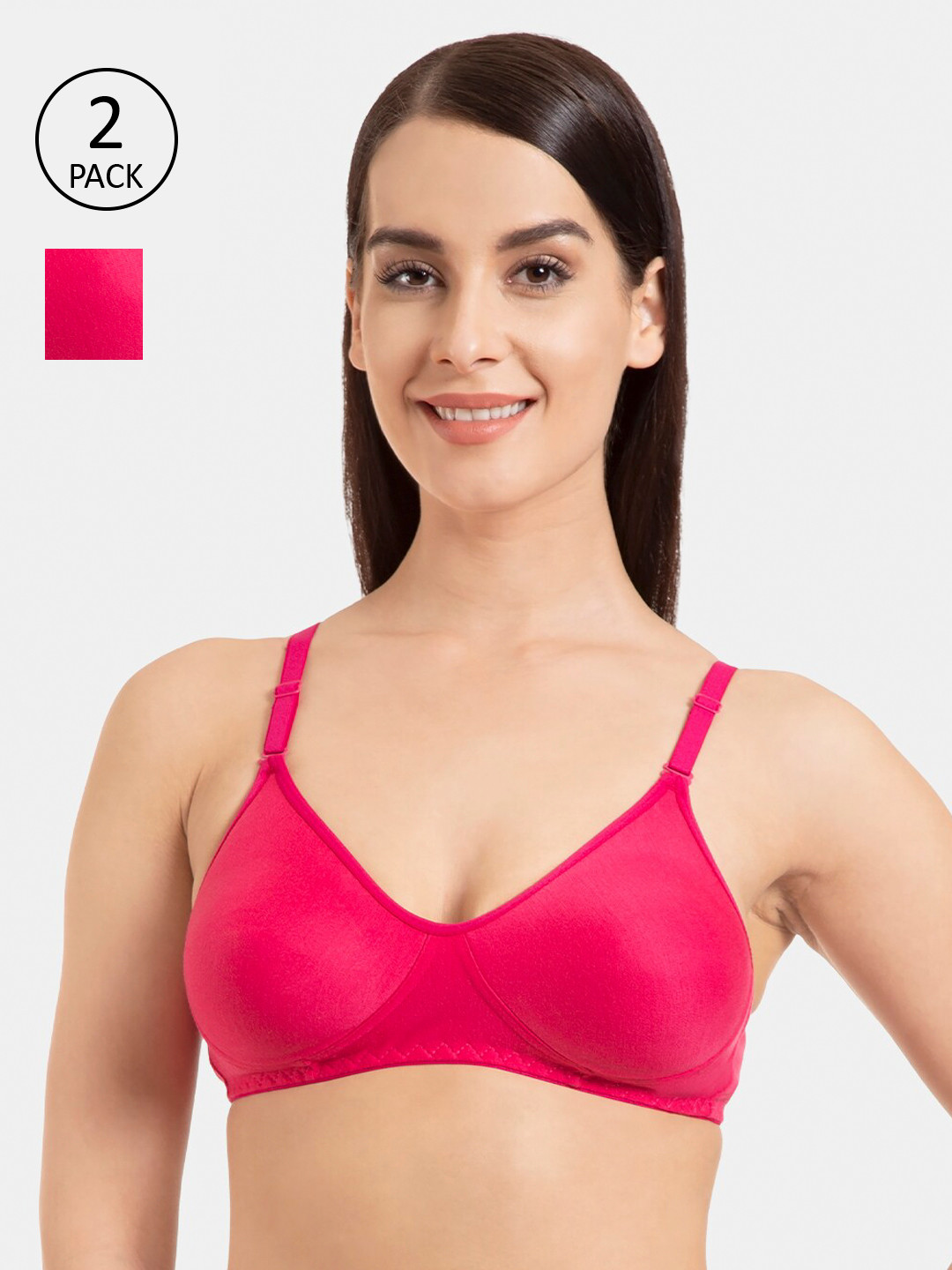 

KOMLI Pack of 2 Pink Solid Non-Wired Non Padded Everyday Bra K-9103
