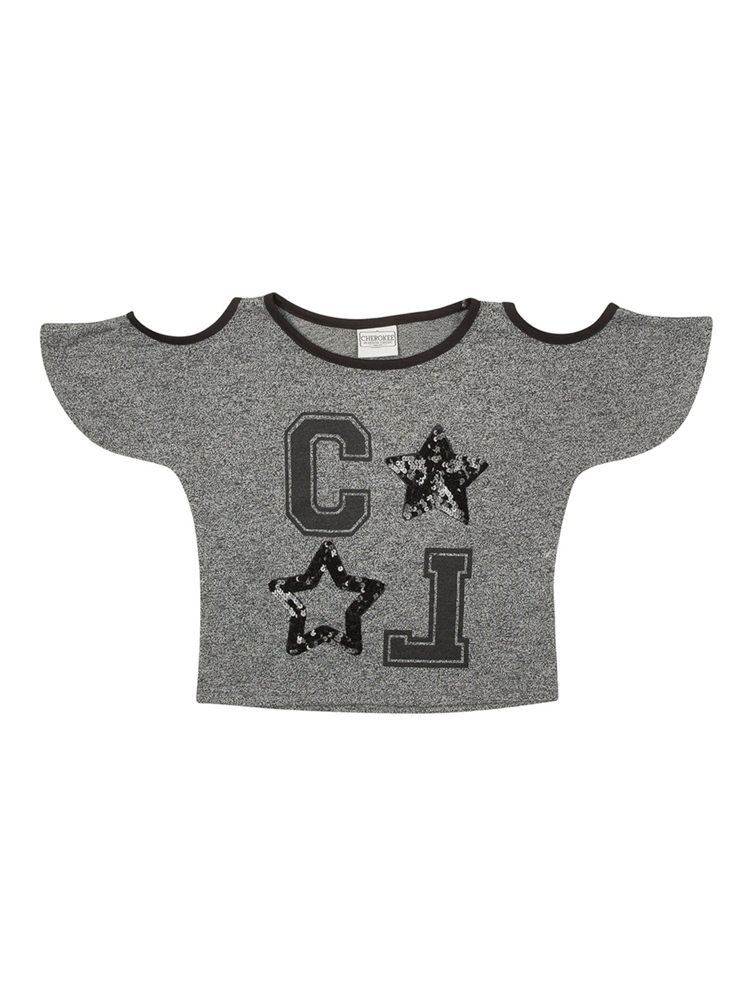 

Cherokee Girls Grey & Green Sequin Embellished Printed Top