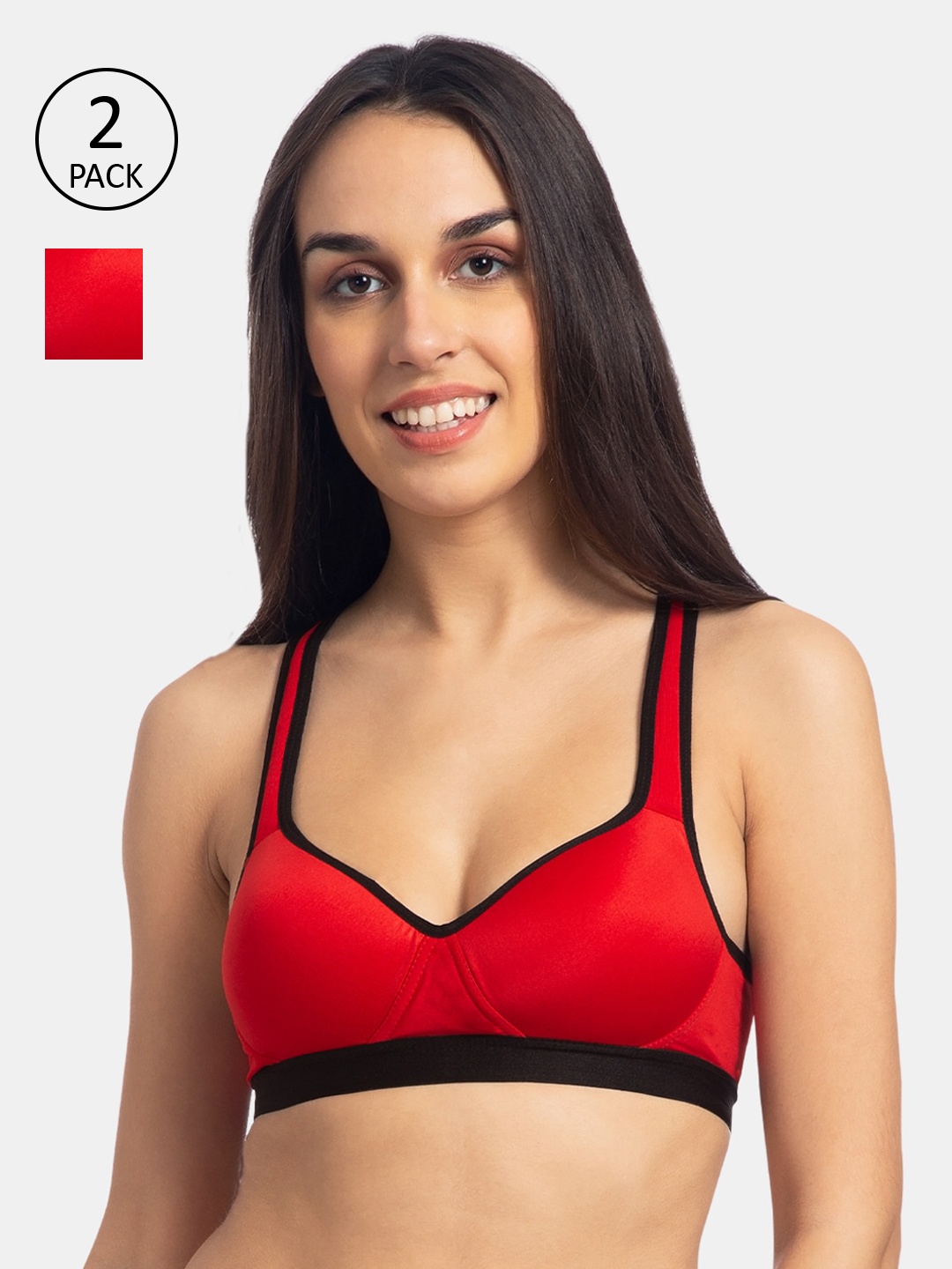 

KOMLI Pack of 2 Red Solid Non-Wired Lightly Padded Push-Up Bra