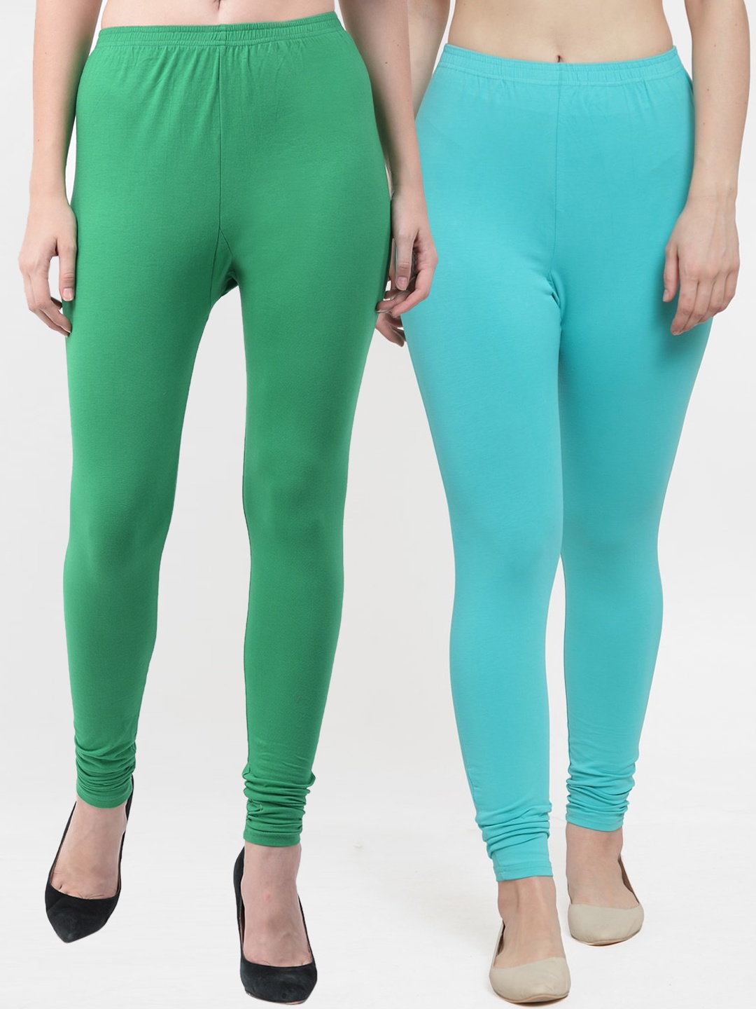 GRACIT Women Pack of 2 Sea Green & Green Solid Churidar Length Regular-Fit Leggings
