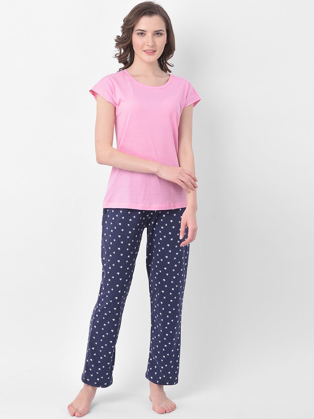 

Clovia Women Blue & Pink Printed Night Suit