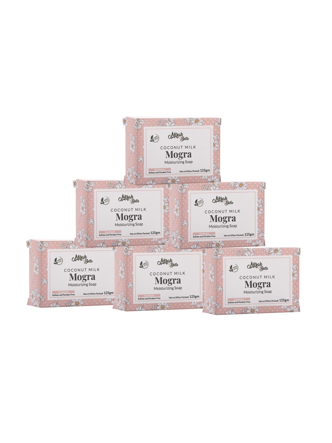 

Mirah Belle Pack of 6 Coconut Milk Mogra Moisturising Soaps 125 gm, Off white