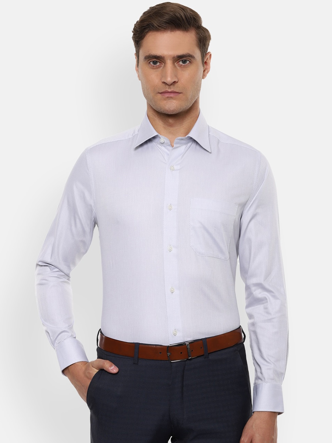 Louis Philippe Men Blue Regular Fit Self Design Cotton Formal Shirt