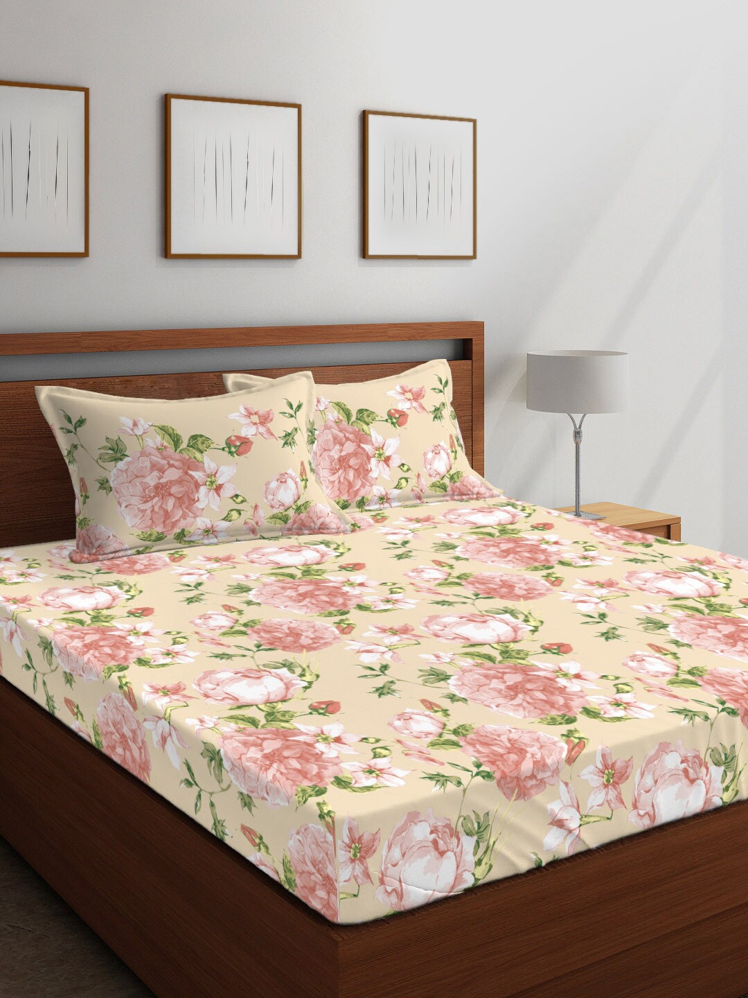 

Layers Beige Floral 104 TC Cotton 1 Queen Bedsheet with 2 Pillow Covers