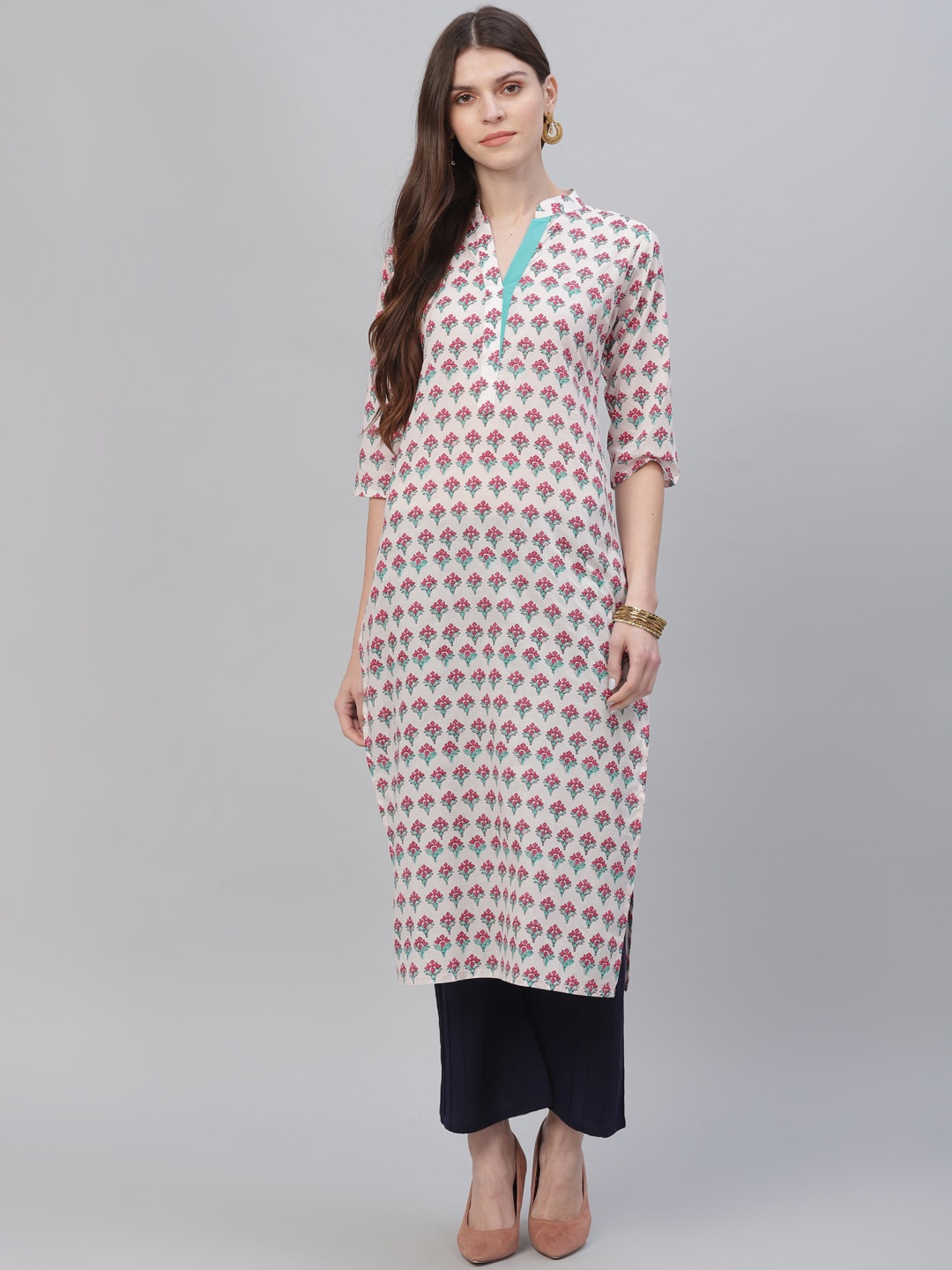 

Libas Women White Printed Straight Kurta