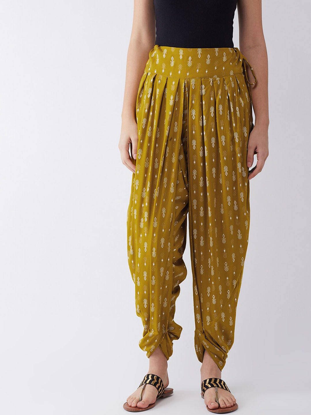 

InWeave Women Mustard Yellow & Off-White Printed Dhoti Pants