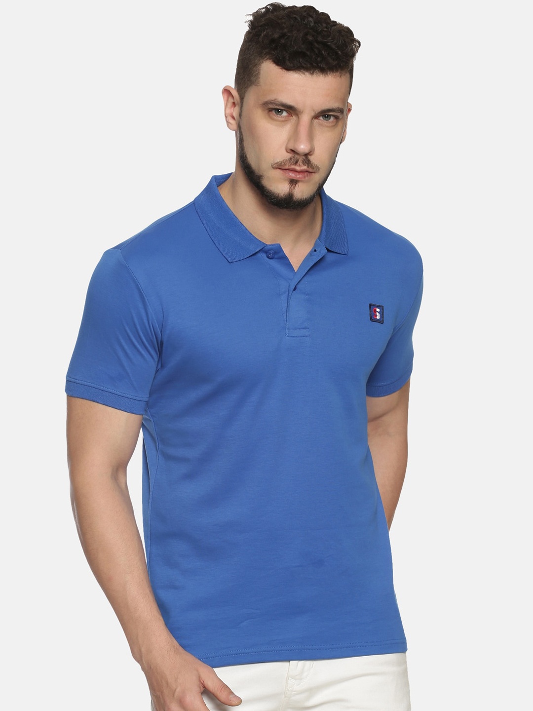 

Steenbok Men Blue Solid Polo Collar Pure Cotton T-shirt
