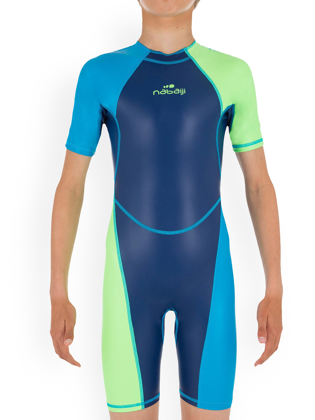 

Nabaiji By Decathlon Boys Blue & Green Colourblocked Swimwear