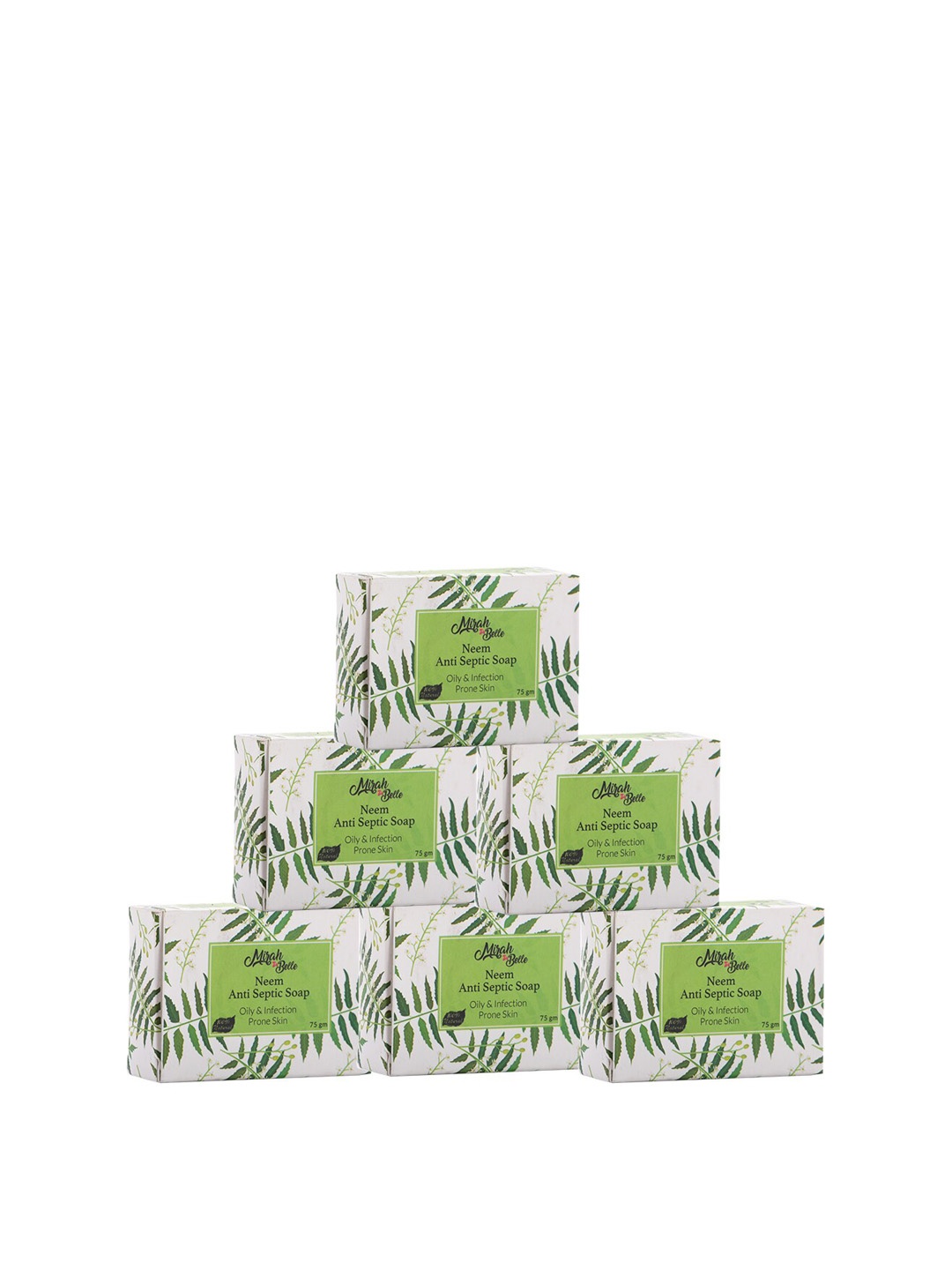 

Mirah Belle Pack of 6 Organic Neem Anti-Septic Moisturising Soaps, Green