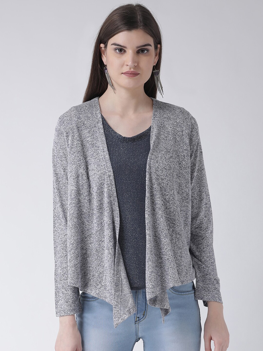 

Latin Quarters Women Grey Printed Open Front Shrug