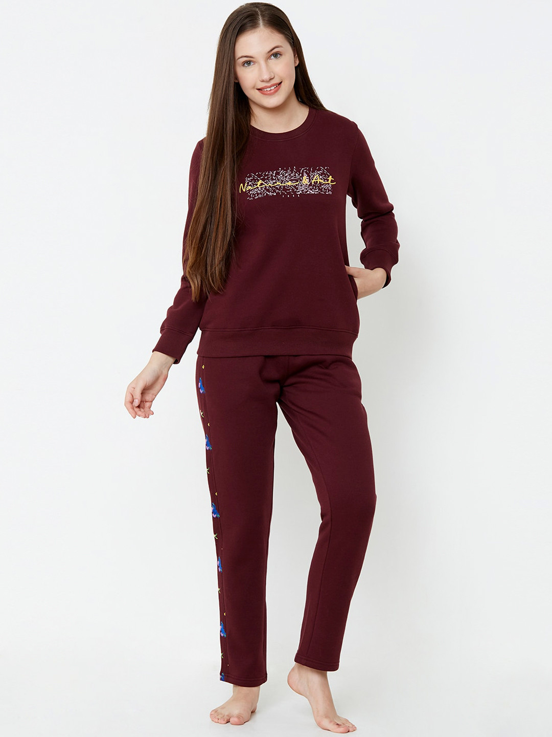 

Sweet Dreams Women Burgundy Printed Night suit