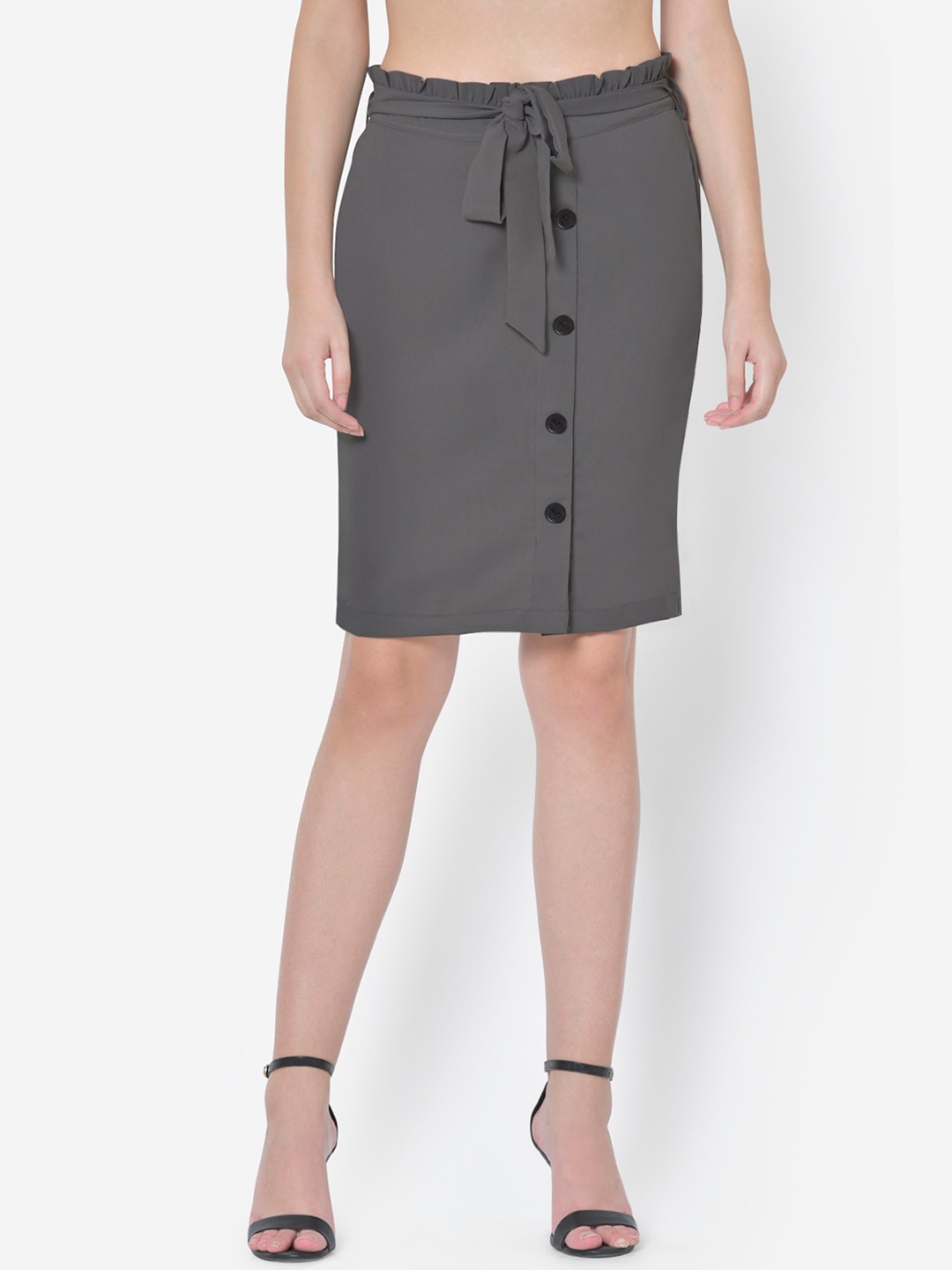 

Martini Grey Solid Pencil Skirt