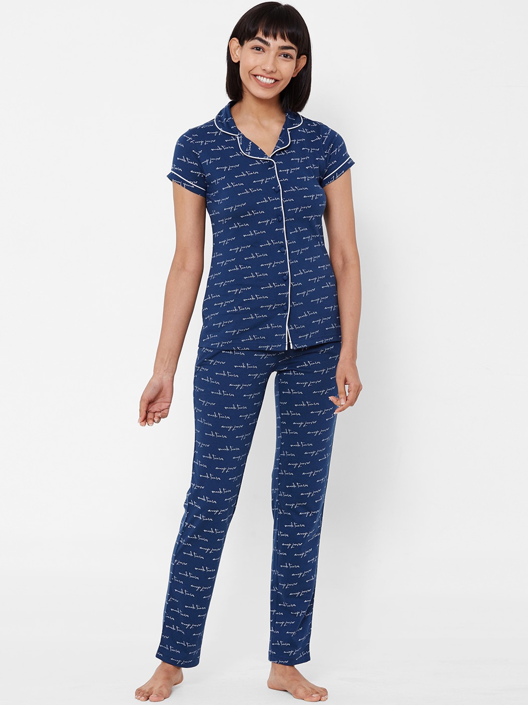 

Sweet Dreams Women Blue & White Printed Night suit