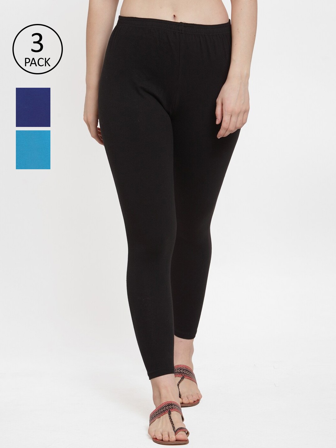 

GRACIT Women Pack of 3 Solid Ankle-Length Leggings, Black
