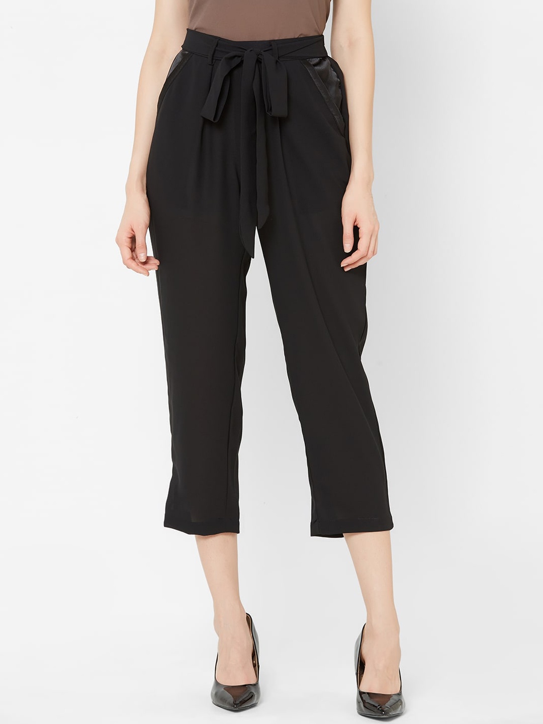 

MISH Women Black Comfort Slim Fit Solid Peg Trousers