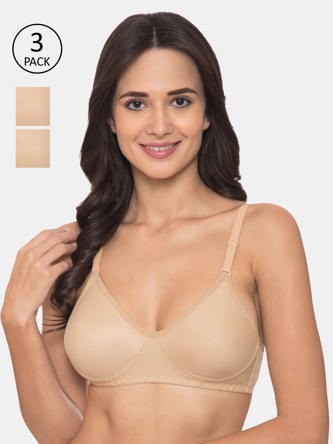 

KOMLI Pack Of 3 Beige Solid Non-Wired Non Padded Everyday Bra K-983-3PC-SK-30B
