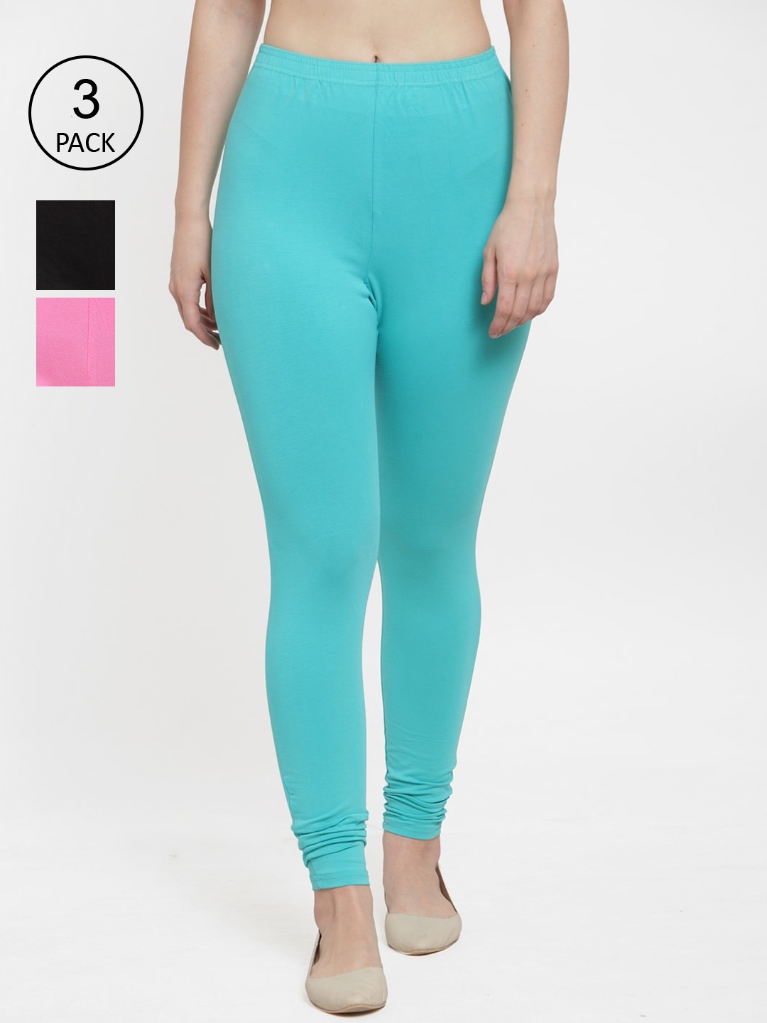 

GRACIT Women Pack of 3 Multicoloured Solid Leggings, Black
