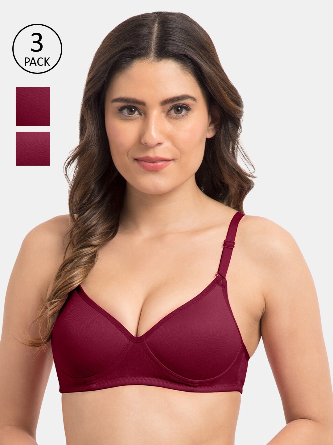 

KOMLI Pack Of 3 Purple Solid Non-Wired Lightly Padded Everyday Bra K-9555-3PC-MG-28B