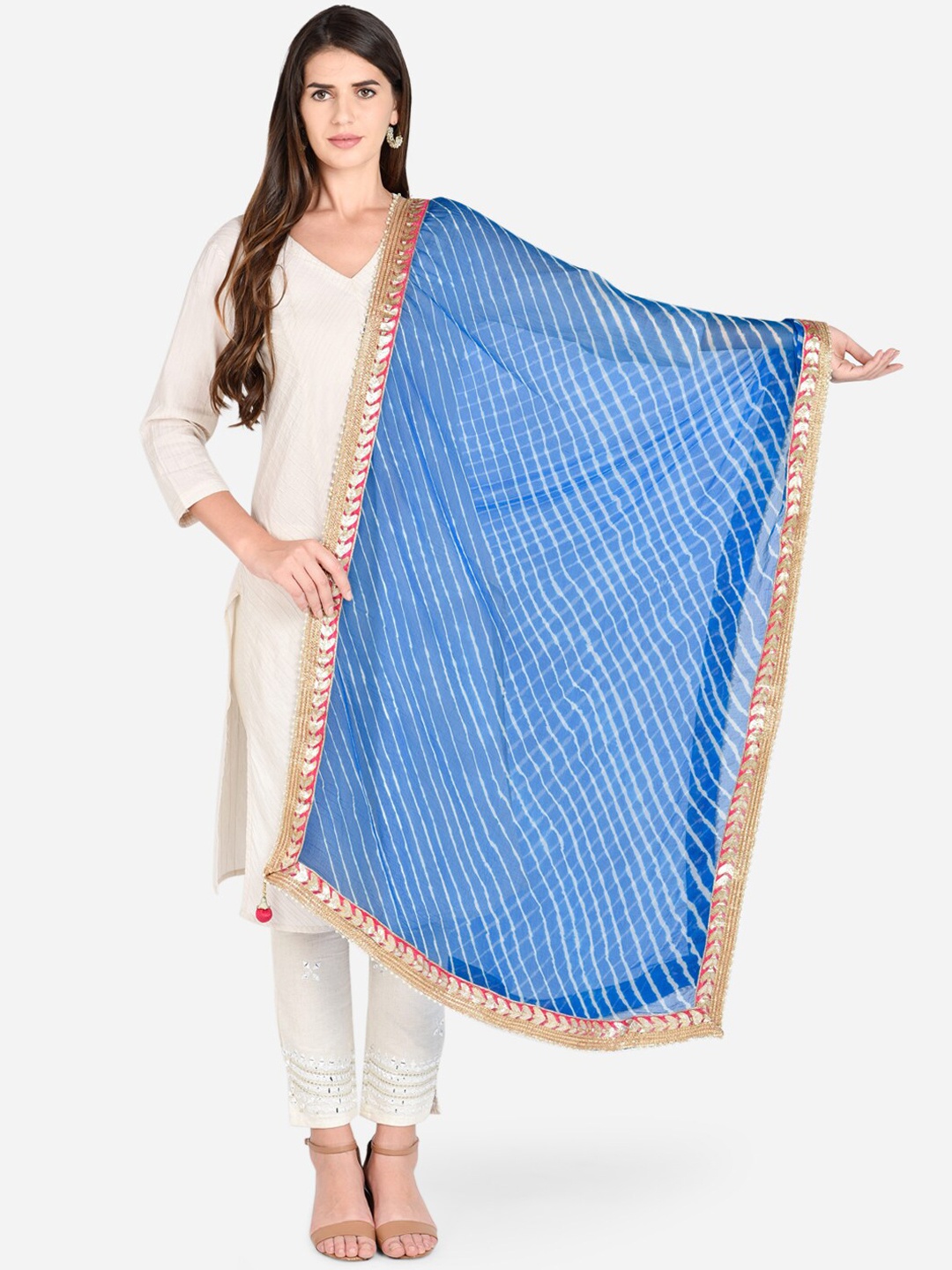 

Dupatta Bazaar Women Blue & White Leheriya Printed Dupatta