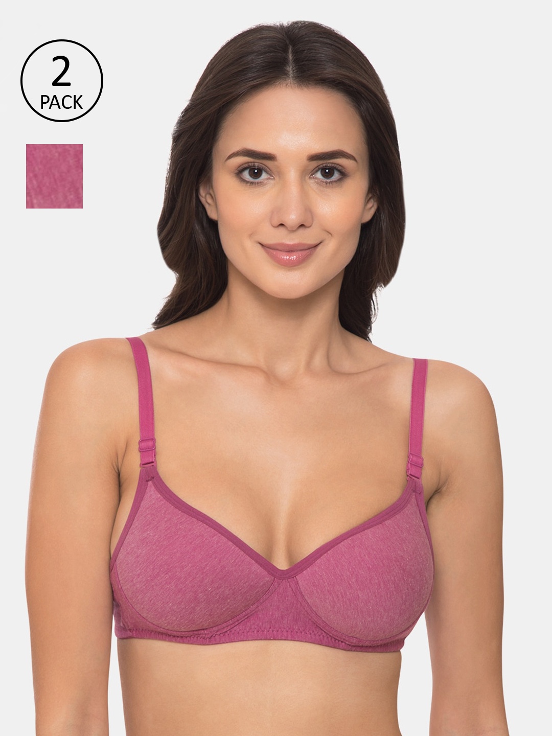 

KOMLI Pack of 2 Solid Non-Wired Lightly Padded Everyday Bra K-533, Magenta