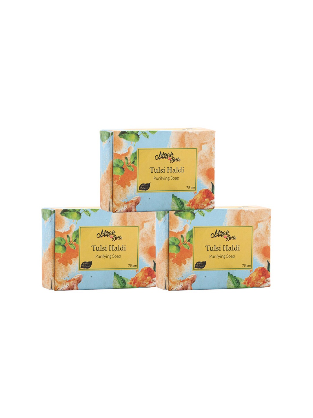 Mirah Belle Set of 3 Organic Tulsi Haldi Purifying Soap Bar, Orange