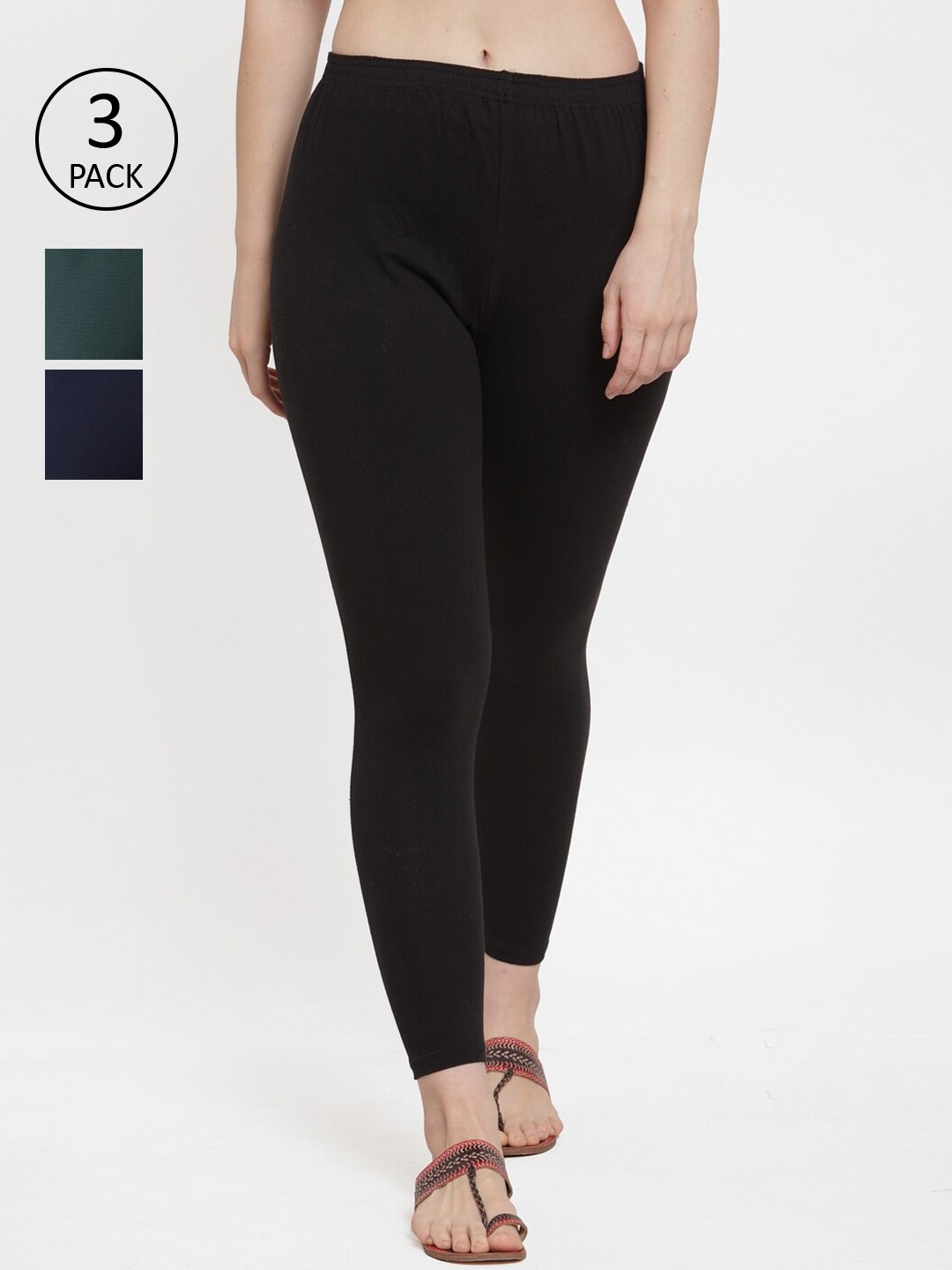 

GRACIT Women Pack of 3 Solid Leggings, Black