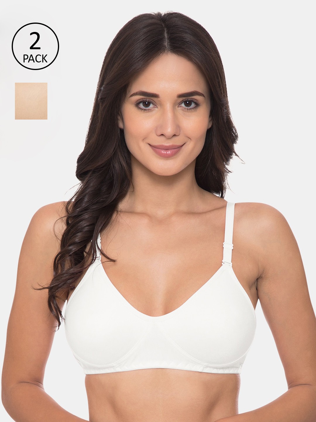 

KOMLI Pack of 2 Solid Non-Wired Non Padded Everyday Bras, White