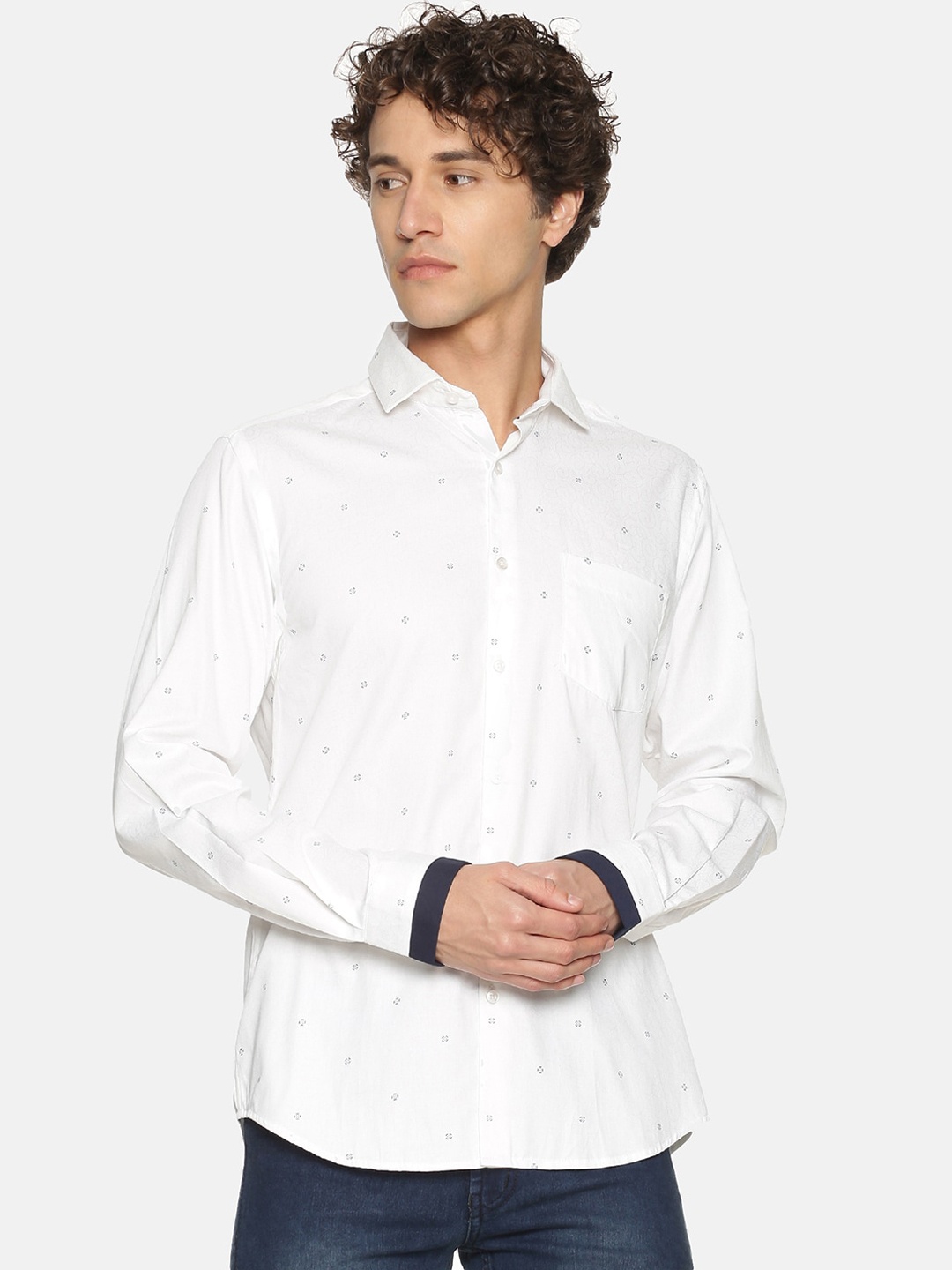 

IVOC Men White Slim Fit Printed Formal Shirt