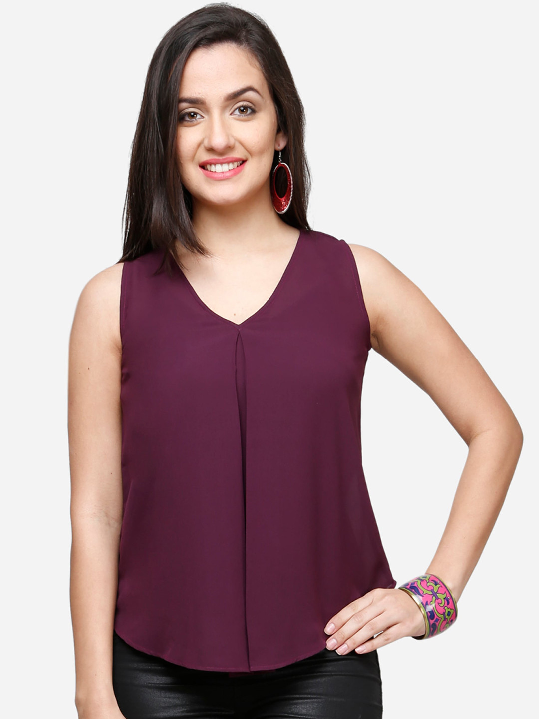 

V&M Women Burgundy Solid A-Line Top