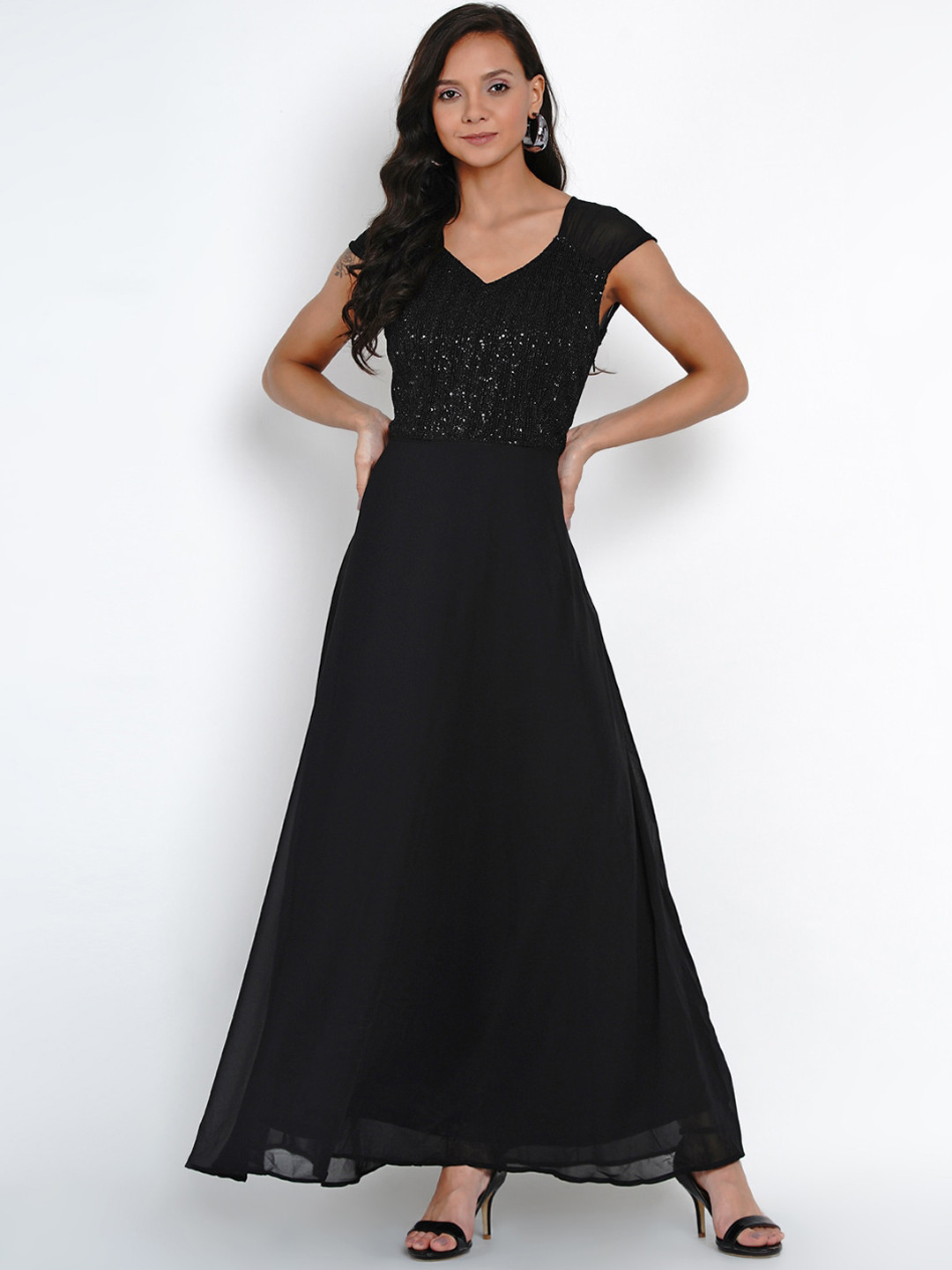 

Latin Quarters Women Black Embellished Maxi Dress