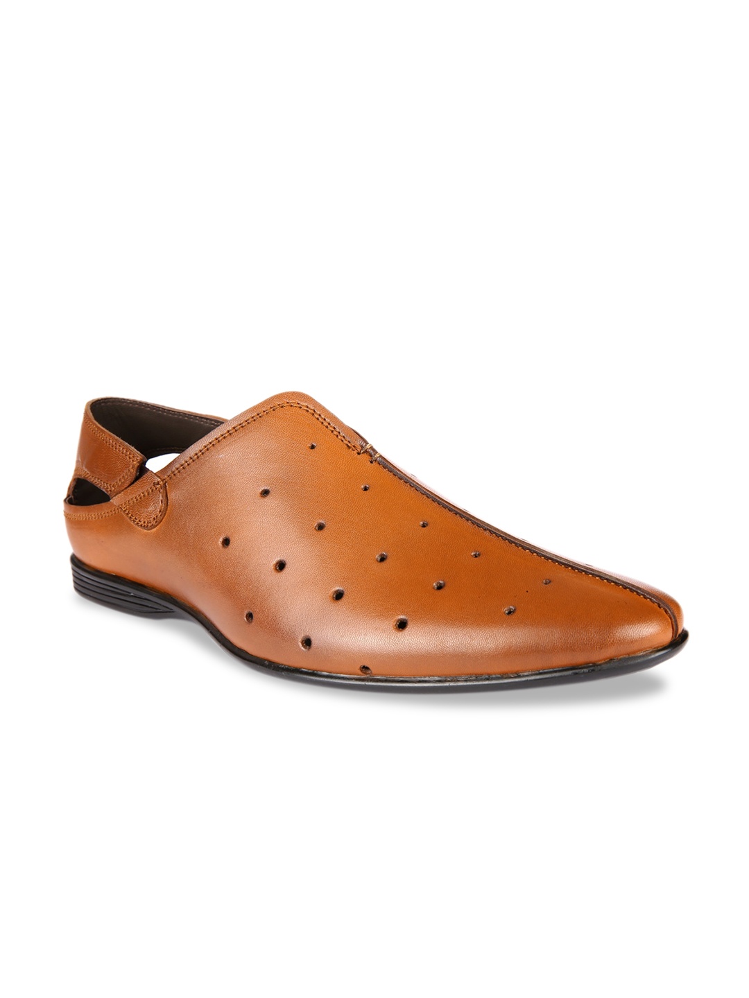 

San Frissco Men Tan Brown Leather Shoe-Style Sandals