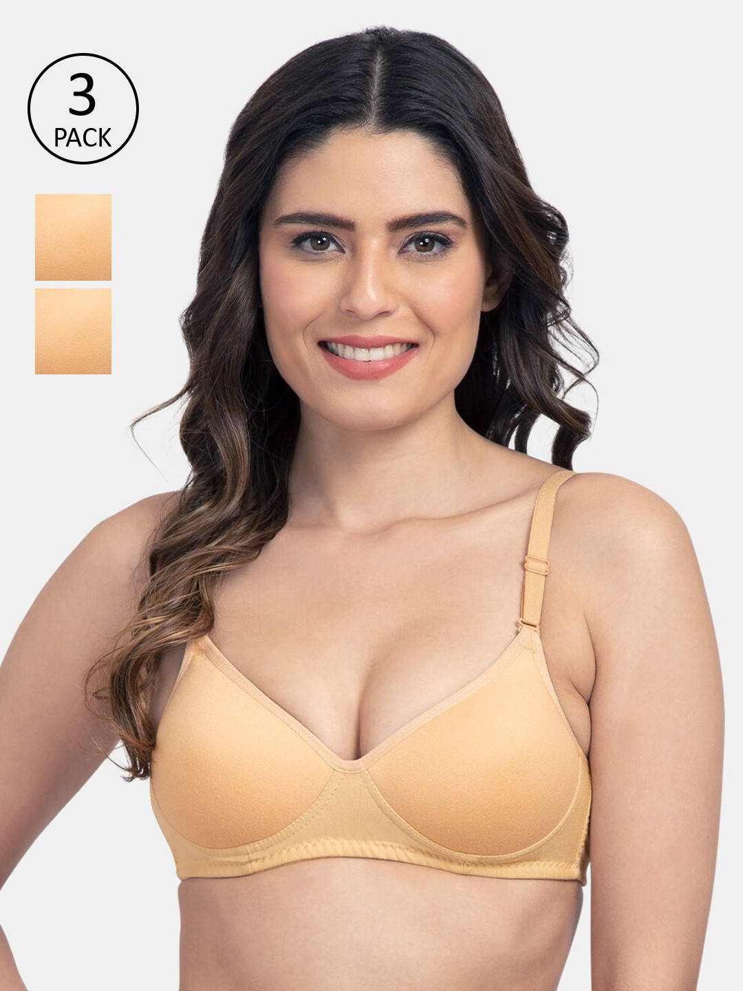 

KOMLI Beige Solid Pack of 3 Everyday Bra K-95413-3PC-SK-28B